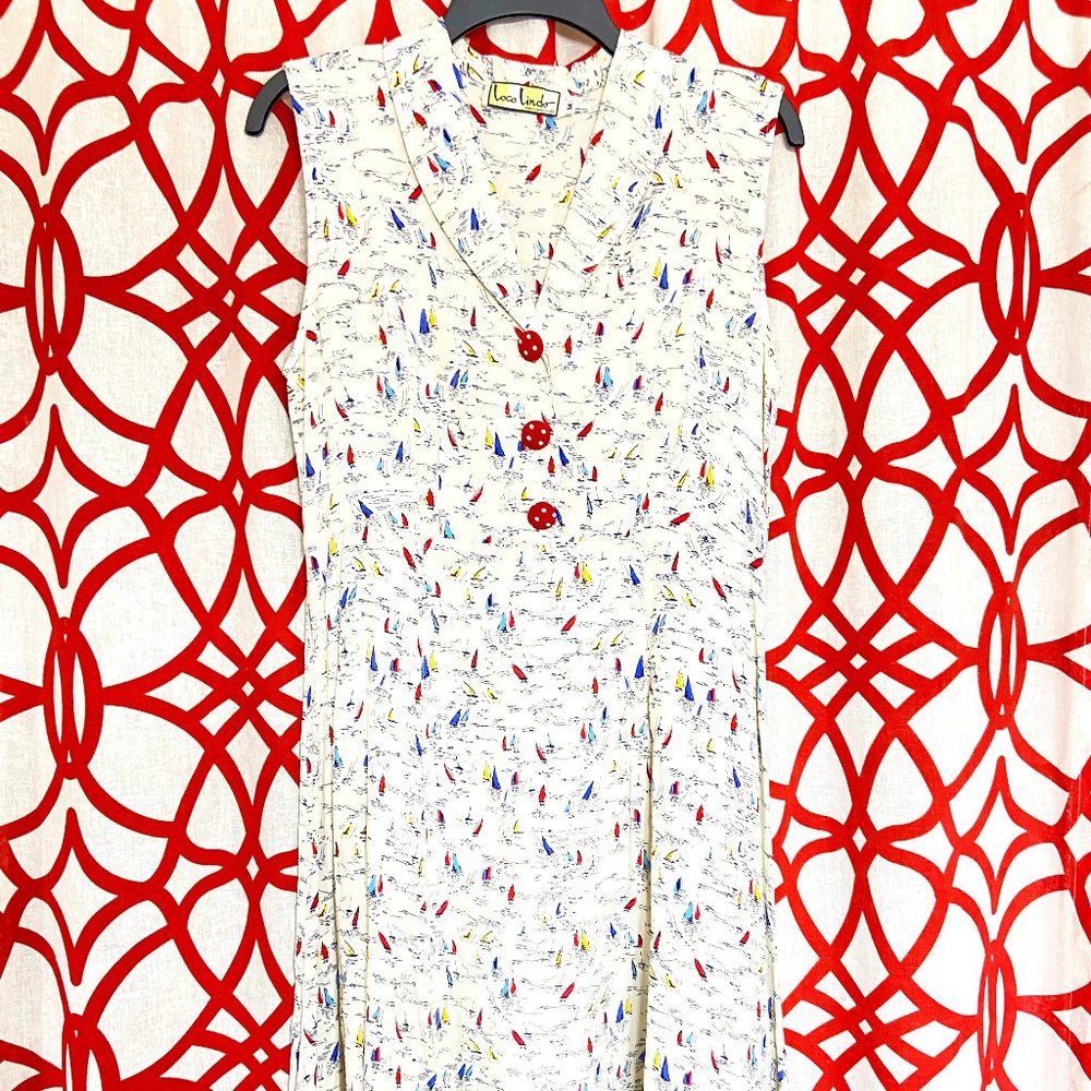 Loco Lindo Vintage Retro 40's Sleeveless Day Dress with Sailboats